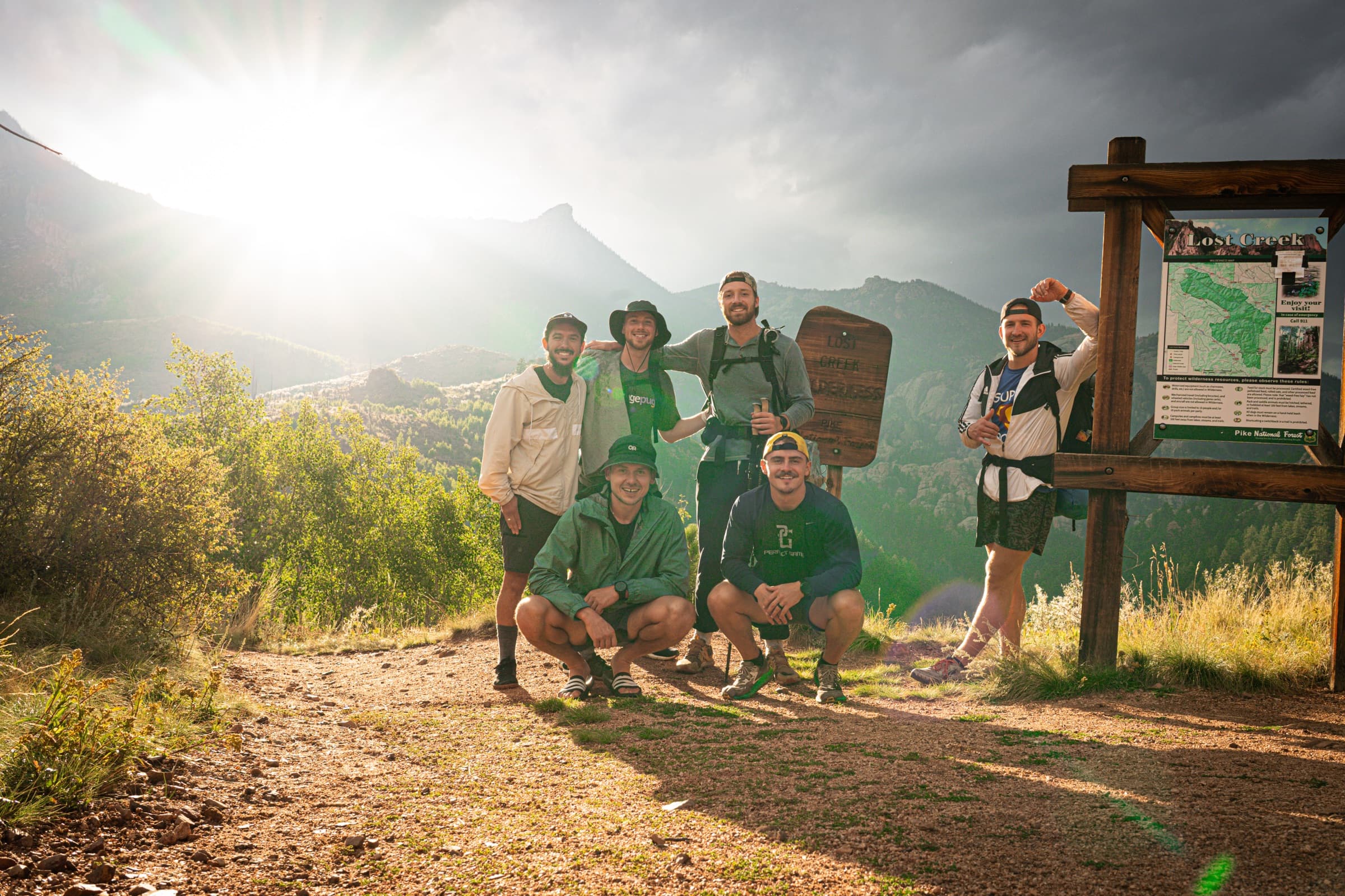Elevate group on a backpacking trip in the mountains